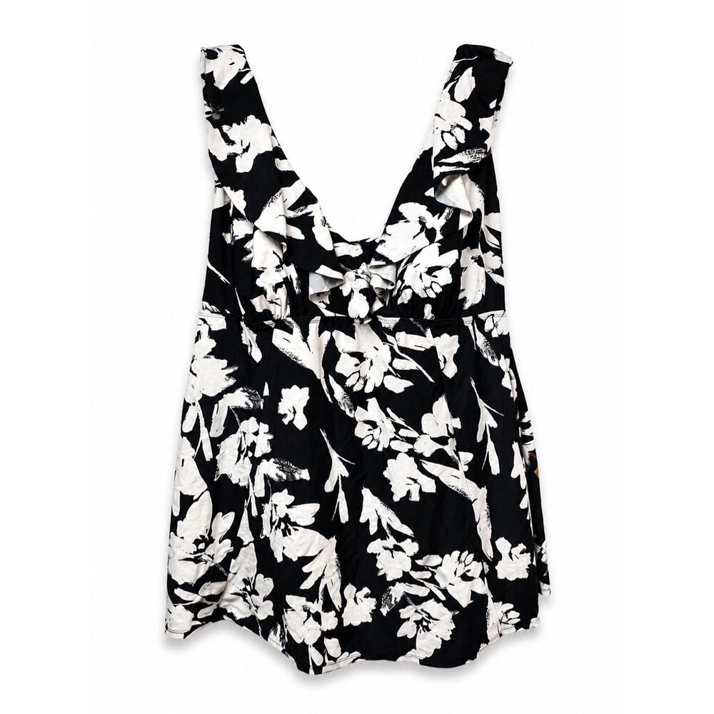 Swimsuits For All Swim Dress Size 26 Black White Floral Plus Size Tummy Control